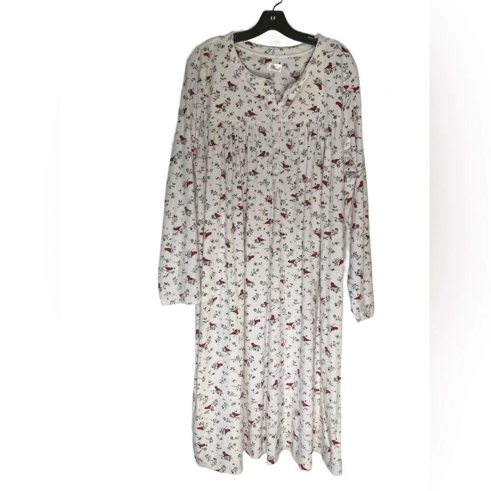 Aria Nightgown 3X White Red Cardinals Extremely Soft Long Sleeve Grannycore - Picture 2 of 9